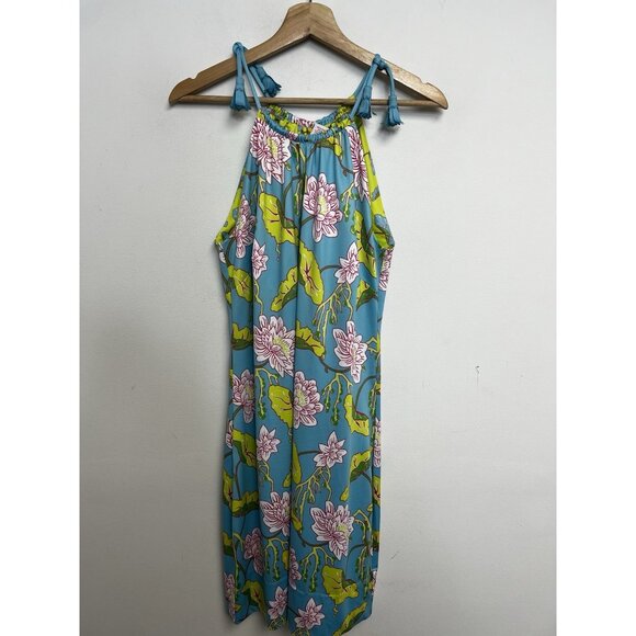Gretchen Scott Halter Tassel Tie Dress Sz M Mystic Garden NWT Turquoise Floral - Picture 14 of 14